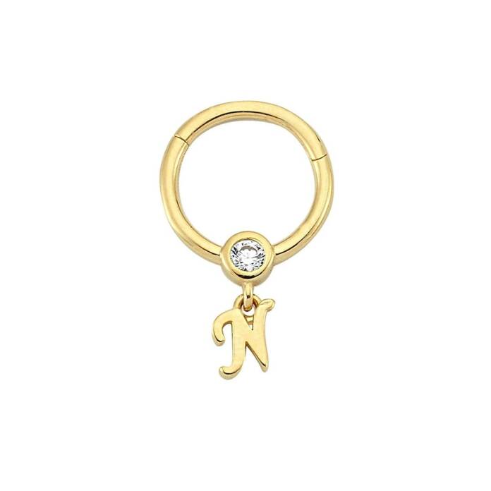 Taşlı N Harfi Sallantılı Helix Piercing - 1