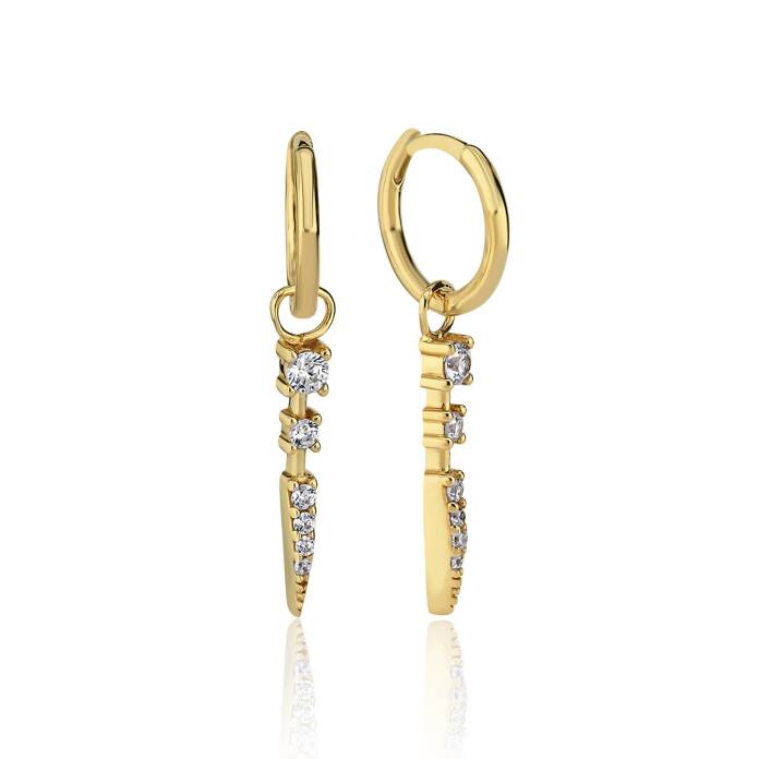 Taşlı Ok Sallantılı Halka Küpe - 3