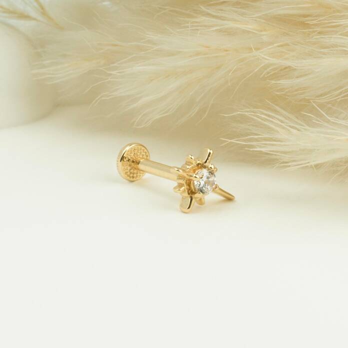 Taşlı Parlayan Yıldız Minimal Tragus Piercing - 3
