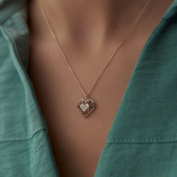 Taşlı Prizma Kalp Kolye - Garo