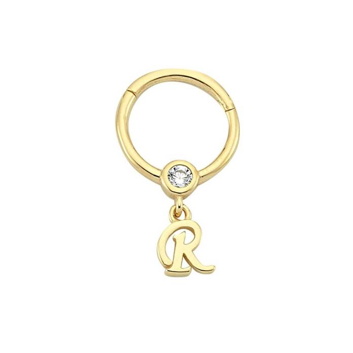 Taşlı R Harfi Sallantılı Helix Piercing - 1