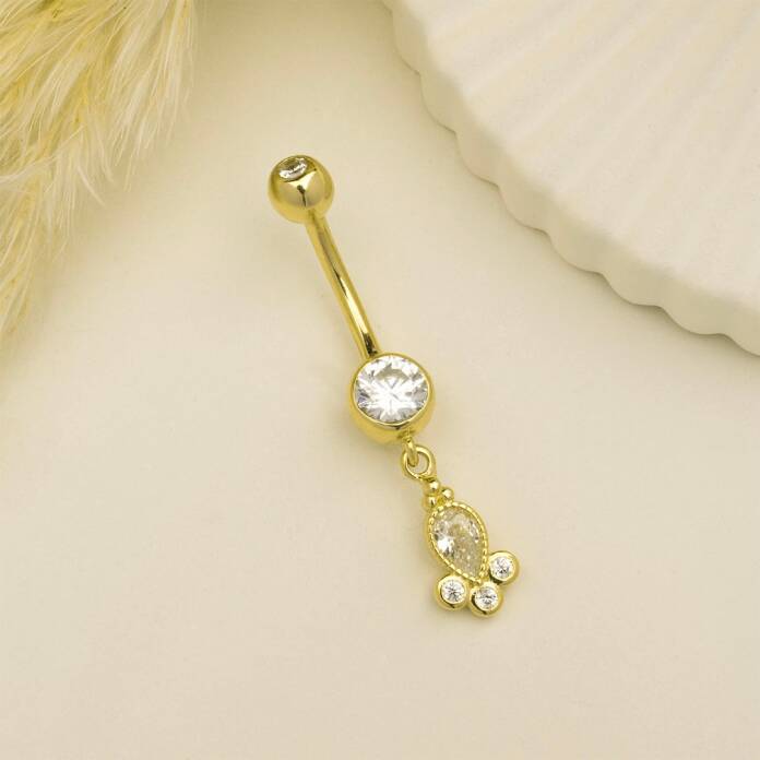 Taşlı Sallantılı Gösterişli Diamond Göbek Piercing - 2