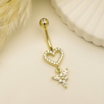 Taşlı Sallantılı Kalp Gösterişli Göbek Piercing - Dianora (1)