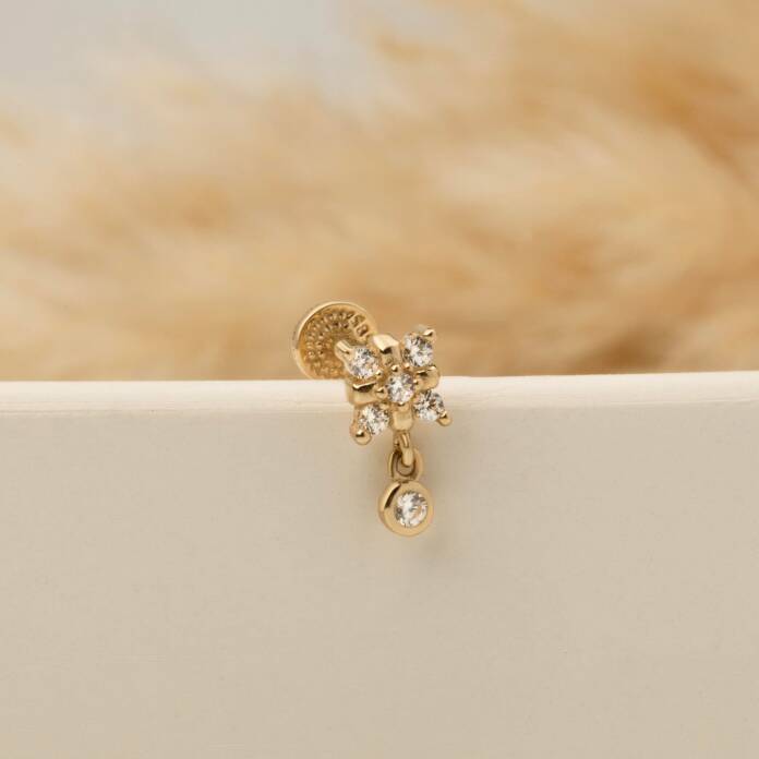 Taşlı Sallantılı Minimal Tragus Piercing - 3