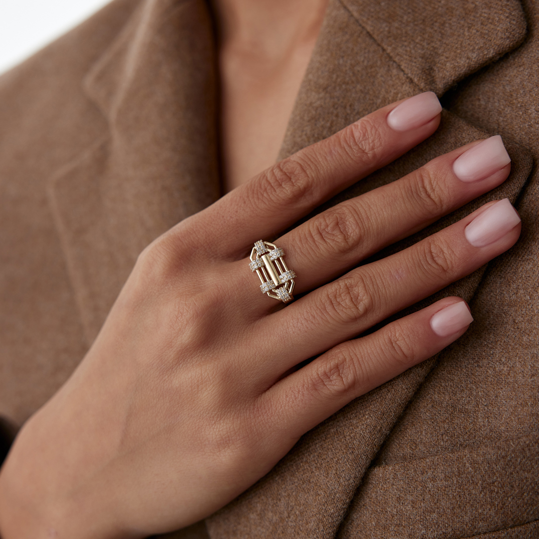 Taşlı Sıralı Halka Şövalye Yüzük - 2