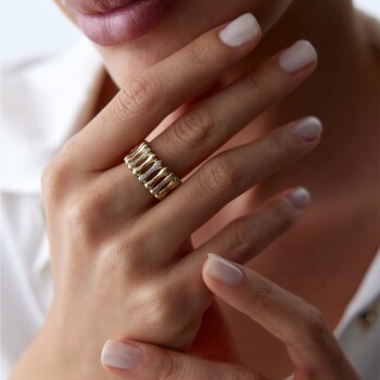 Taşlı Sıralı Kemik Yüzük - Özer