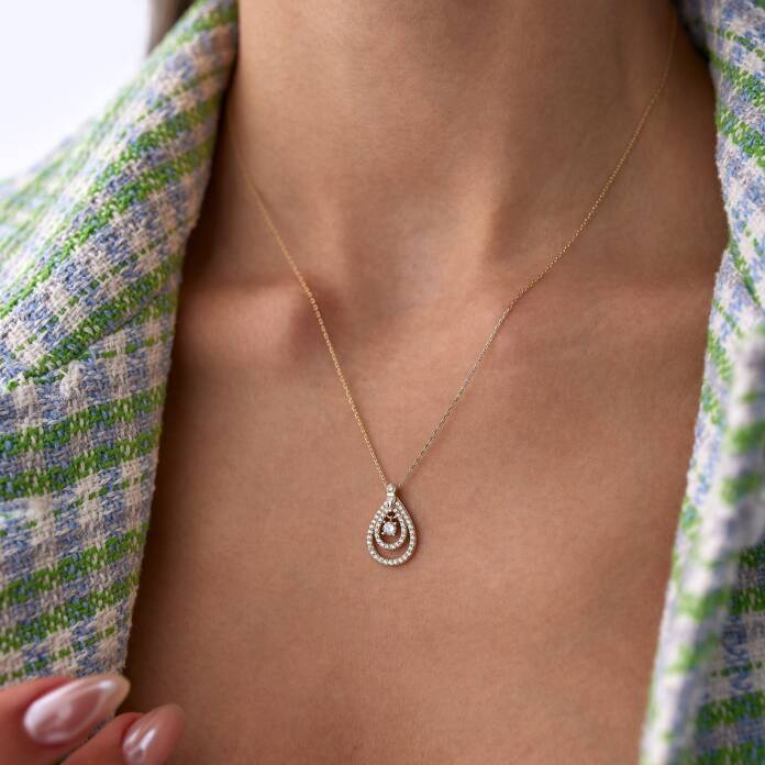 Taşlı Su Damlası Kolye - 1