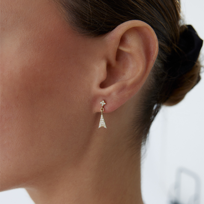 Taşlı Üçgen Sallantılı Küpe - 1