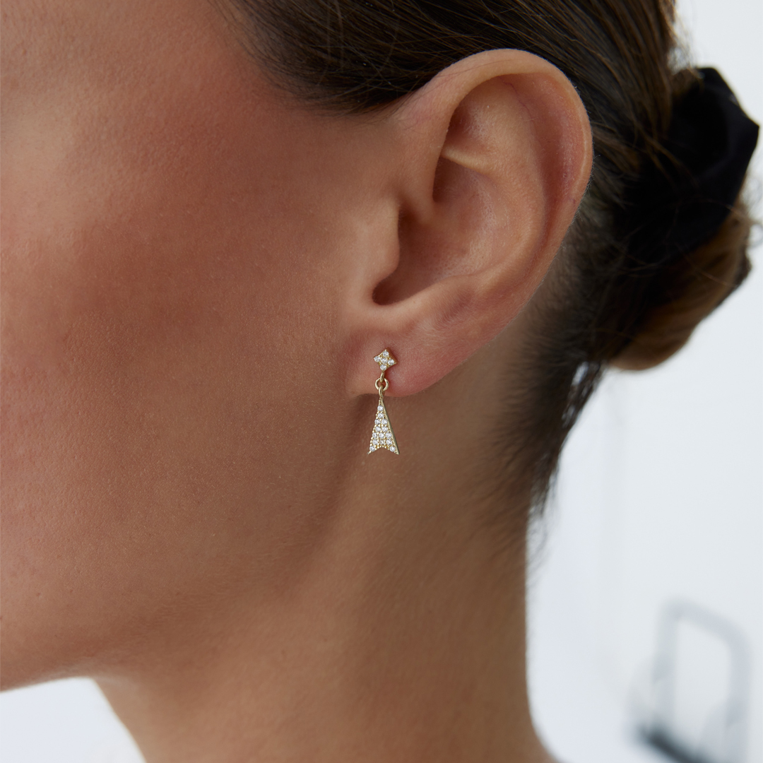 Taşlı Üçgen Sallantılı Küpe - 2