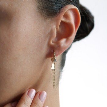 Taşlı Üçgen Zincir Sallantılı Küpe - Rayna