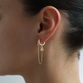 Taşlı Üçgen Zincir Sallantılı Küpe - Rayna (1)