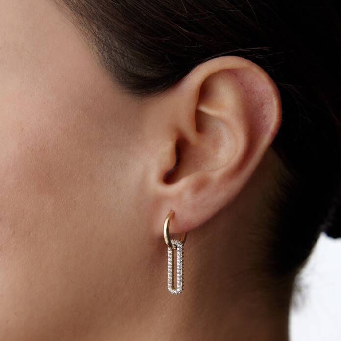 Taşlı Uzun Dörtgen Sallantılı Küpe - 1