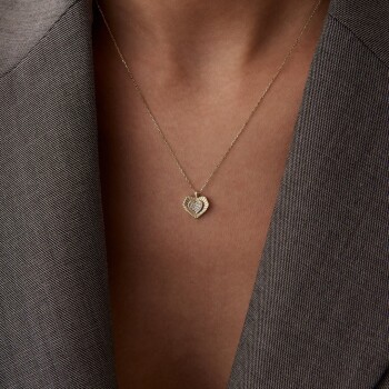 Taşlı ve Çizgili Kalp Kolye - Rayna