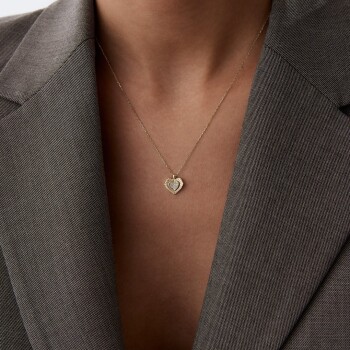 Taşlı ve Çizgili Kalp Kolye - Rayna (1)