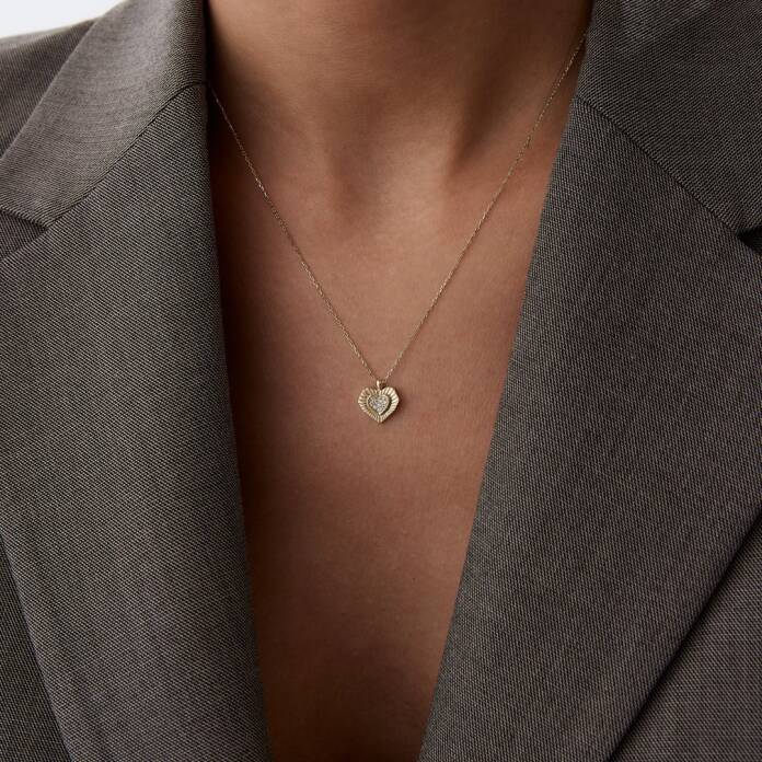 Taşlı ve Çizgili Kalp Kolye - 2