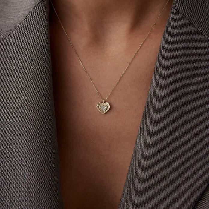 Taşlı ve Çizgili Kalp Kolye - 3