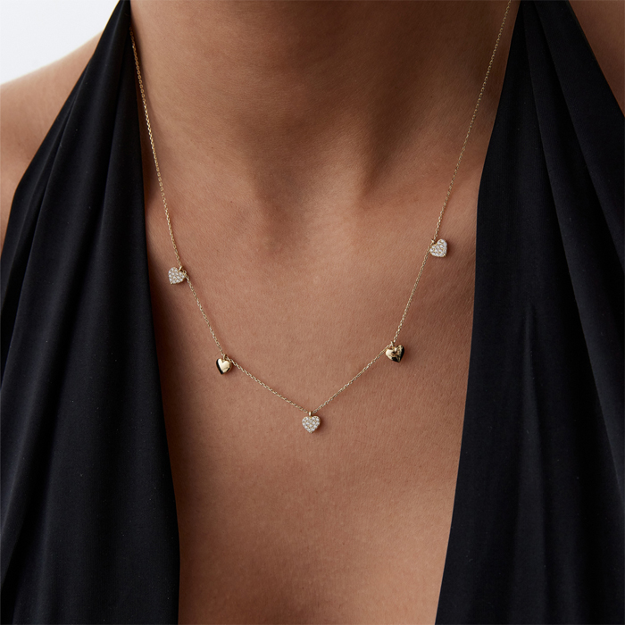 Taşlı ve Sıvama Kalp Kolye - Özçelik