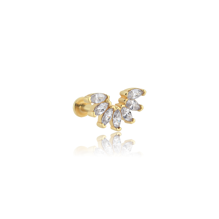 Taşlı Yelpaze Tragus Piercing - SimGold
