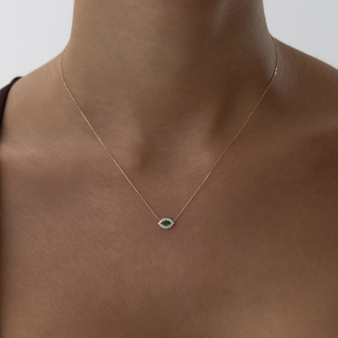 Taşlı Yeşil Göz Kolye - 1