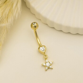 Taşlı Yıldız Kalp Sallantılı Göbek Piercing - Dianora (1)