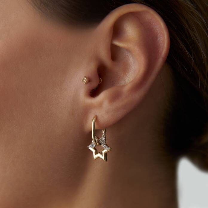 Taşlı Yıldız Sallantılı Ataç Küpe - 1