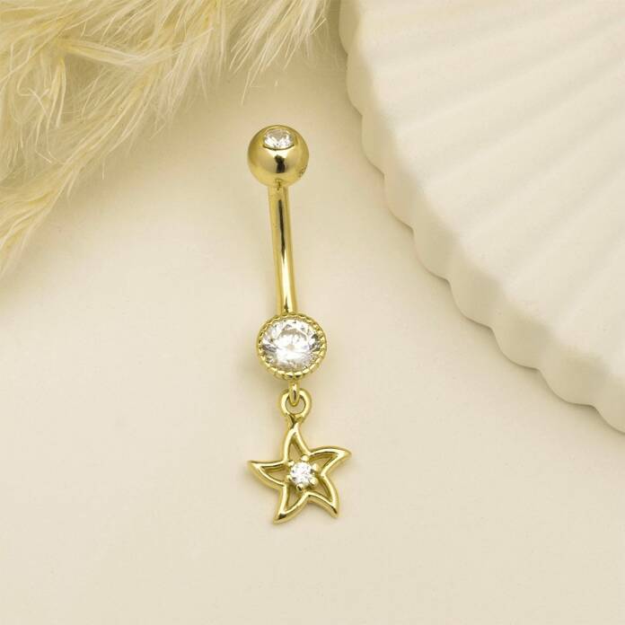 Taşlı Yıldız Sallantılı Göbek Piercing - 2