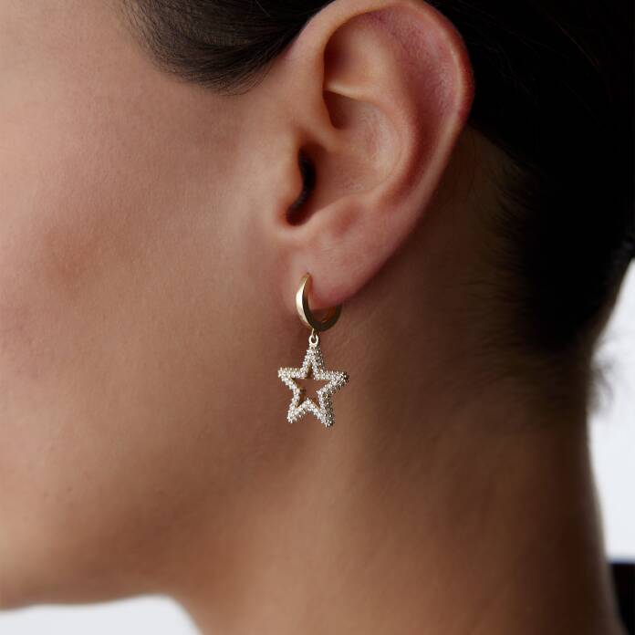 Taşlı Yıldız Sallantılı Küpe - 1