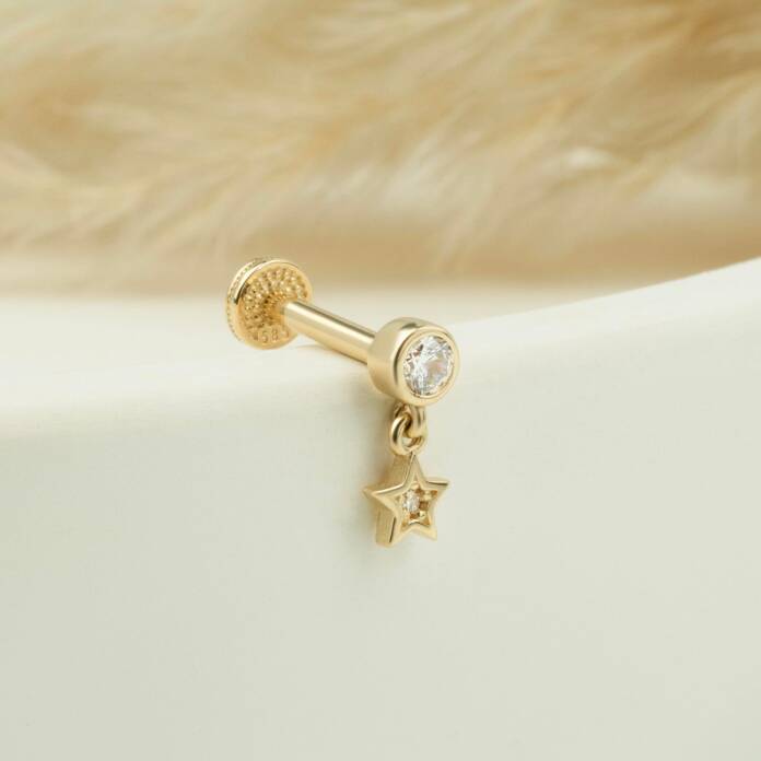 Taşlı Yıldız Sallantılı Minimal Tragus Piercing - 3