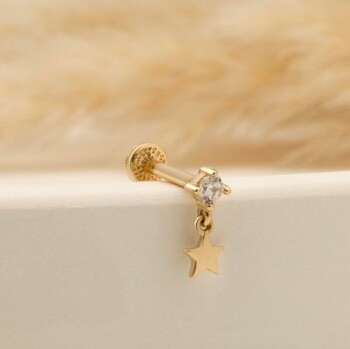 Taşlı Yıldız Sallantılı Minimal Tragus Piercing - 4