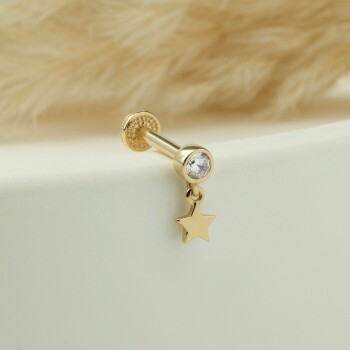 Taşlı Yıldız Sallantılı Minimal Tragus Piercing - 4