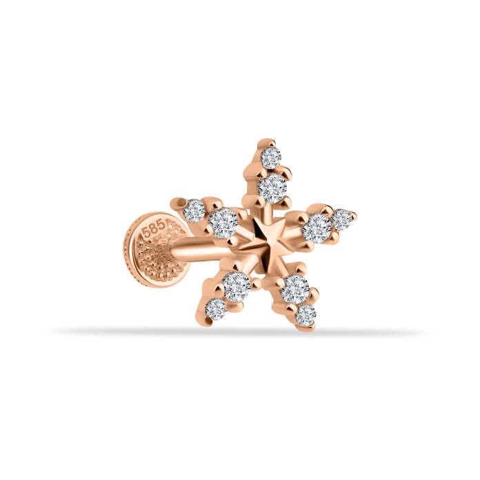 Taşlı Yıldız ve Çiçek Motifli Minimal Tragus Piercing - 1