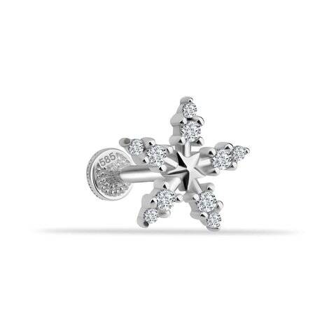 Taşlı Yıldız ve Çiçek Motifli Minimal Tragus Piercing - 2