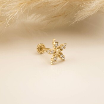 Taşlı Yıldız ve Çiçek Motifli Minimal Tragus Piercing - 3