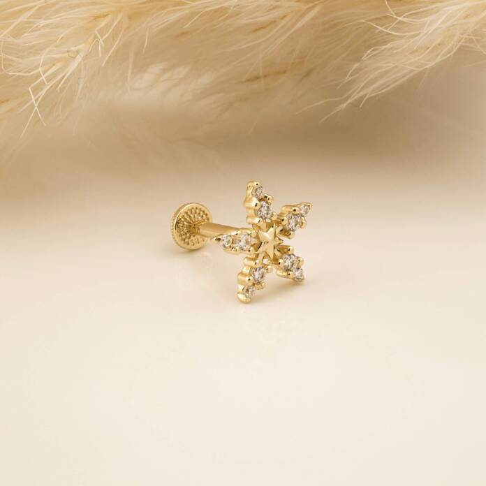 Taşlı Yıldız ve Çiçek Motifli Minimal Tragus Piercing - 3