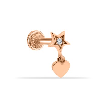 Taşlı Yıldızlı Kalp Sallantılı Minimal Tragus Piercing - Dianora