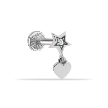 Taşlı Yıldızlı Kalp Sallantılı Minimal Tragus Piercing - Dianora (1)