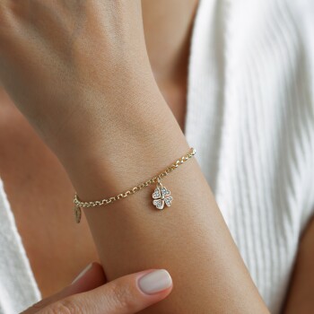 Taşlı Yonca Kalp Charm Bileklik - Nüans