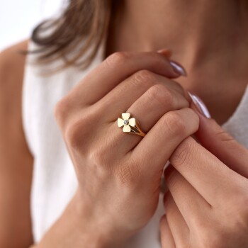 Taşlı Yonca Şovalye Yüzük - Rayna