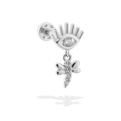 Taşlı Yusufçuk Sallantılı Göz Motifli Minimal Tragus Piercing - 3