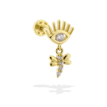 Taşlı Yusufçuk Sallantılı Göz Motifli Minimal Tragus Piercing - Dianora (1)