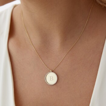 Taşlı Yuvarlak Plaka Kolye - Nüans