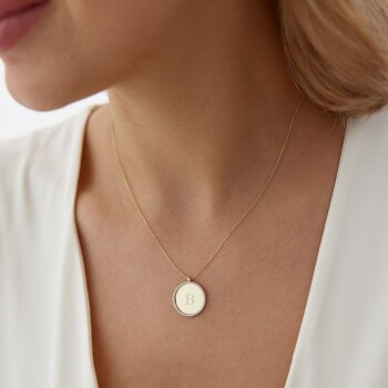 Taşlı Yuvarlak Plaka Kolye - Nüans (1)