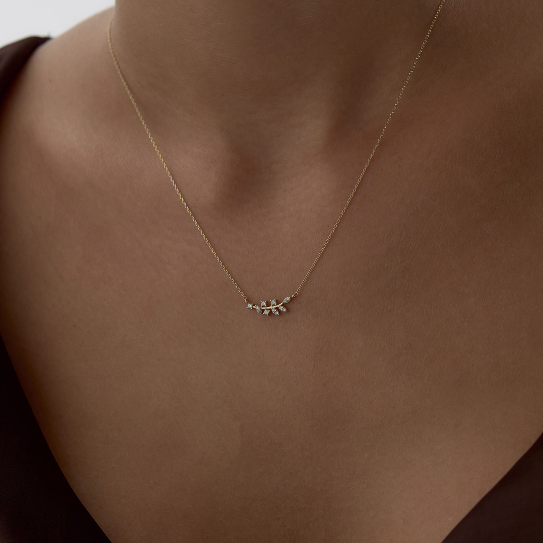 Taşlı Zeytin Dalı Kolye - 1