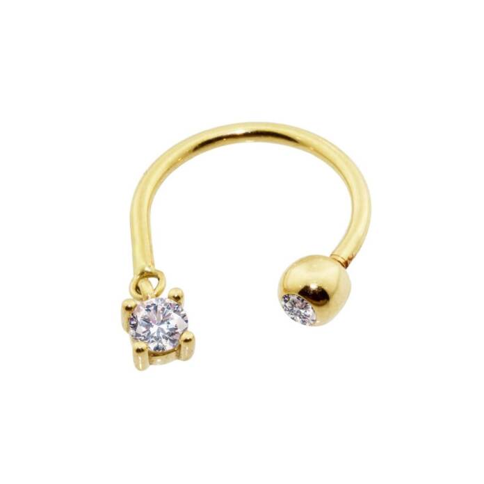 Tek Taş Sallantılı Minimal Yarım Halka Piercing - 1
