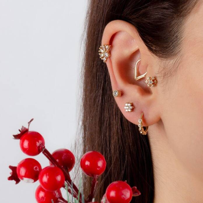 Tek Taşlı Kar Tanesi Tragus Piercing - 2