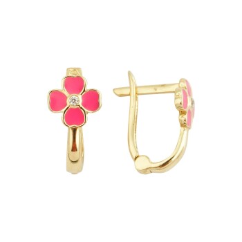 Tek Taşlı Pembe Yonca Çocuk Küpesi - Melike