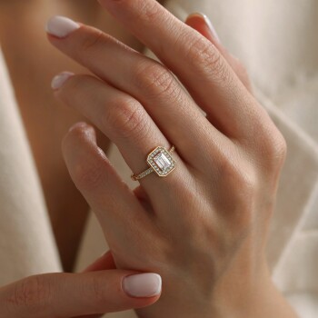 Tek Tur Taşlı Baget Yüzük - Oragold Orhan