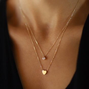 Tektaş Kalp İkili Kolye - Rayna