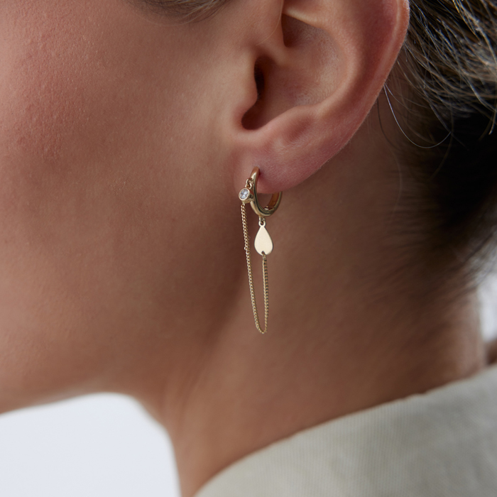 Tektaş Kalp Sallantılı Küpe - Rayna