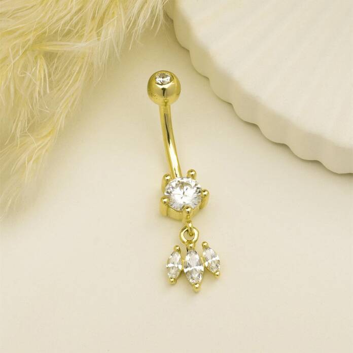 Tektaşlı Baget Taş Sallantılı Göbek Piercing - 2